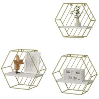 EUGAD Wandregal, Hexagon Hängeregal Schweberegal Regalbrett Golden+Weiß
