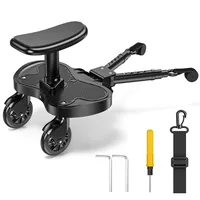 Buggy Board mit Sitz, Trittbrett für Kinderwagen Universal, Flexible Anpassung Buggy Board für Kinder von 2-6 Jahren, Bearing 25KG (Schwarz)