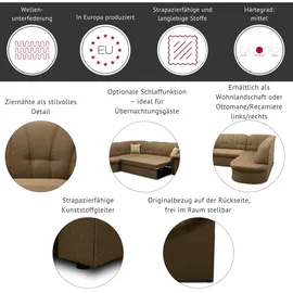 DOMO collection Wohnlandschaft DOMO COLLECTION "Pegnitz, zeitlos&modern, elegante Rückensteppung, Breite 292cm, U-Form", braun (schlamm), B:292cm H:82cm T:180cm, 95% Polyester, 5% Nylon, Sofas, Wohnlandschaft, wahlweise mit Bettfunktion