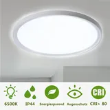 UISEBRT LED Deckenleuchte Rund Panel Ø280*H30mm Deckenlampe Flach Feuchtraumleuchte Feuchtraumlampe Kaltweiß 2880LM IP44 Werkstatt Büro Bad - Weiß