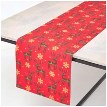 Homescapes TISCHLÄUFER Weihnachten – Rentier rot, 35 X 250 cm, 100% Baumwolle