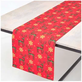 Homescapes TISCHLÄUFER Weihnachten – Rentier rot, 35 X 250 cm, 100% Baumwolle