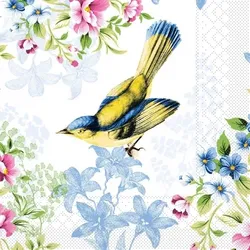 Mank Serviette Tissue Lenz, 33 x 33 cm, 100 Stück - Frühling Sommer Blumen Blüten Vogel