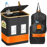 Lifewit Müllsackständer Pfandflaschen Organizer mit Deckel, 2 Fächer für Leergut Flaschen. grau 120 l
