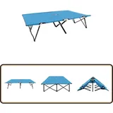 Doppelliege Klappbar Blau Stahl - Doppelliege - Klappliege - Campingbett - Sonnenschirm - Gartenmöbel