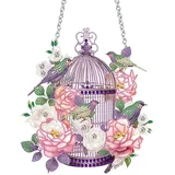 Lebartm DIY Diamant Malerei Anhänger Ornament Blume Vogelkäfig Spezial geformt Kristall einseitig Diamond Hanging für Erwachsene Haus Garten Wand Tür Dekor