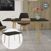 ML-Design Esstisch ausziehbar Schwarz aus Holz, 110/140x75x76,5 cm, 4-6 Personen, Skandinavisch Küchentisch mit Stahlbeinen, für Küche -