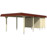 SKANHOLZ Skan Holz Carport Wendland Schiefergrau + Anbau 409 x 870 cm Alu-Dach Blende Rot