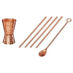 Bar-Zubehör Set - Mit Barlöffel, Messbecher und Strohhalmen aus 100% reinem Kupfer