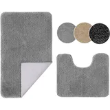 Ceneco Badezimmerteppich Set 2 Teilig, Badematte rutschfest Waschbar,Grau Mikrofaser Badteppich & U-Form Toilettenmatte, Saugfähige Badvorleger Set, Dicker Badezimmer Teppiche(Grau,U40x50_50x80cm)