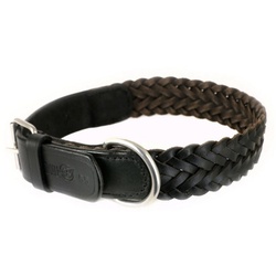 Monkimau Hunde-Halsband Hundehalsband aus Leder geflochten, Leder schwarz XS-S – 40cm x 18mm