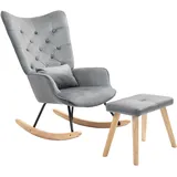 HOMCOM Schaukelstuhl mit Hocker, Schaukelsessel mit Kissen, Holzbeine, Samtoptik, Relaxsessel für Wohnzimmer, Schlafzimmer, Dunkelgrau, 66 x 96 x 101 cm