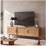 FineBuy TV Schrank Lowboard 120x45,5x40 cm Eiche/Wiener Geflecht Holz