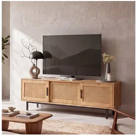 FineBuy TV Schrank Lowboard 120x45,5x40 cm Eiche/Wiener Geflecht Holz