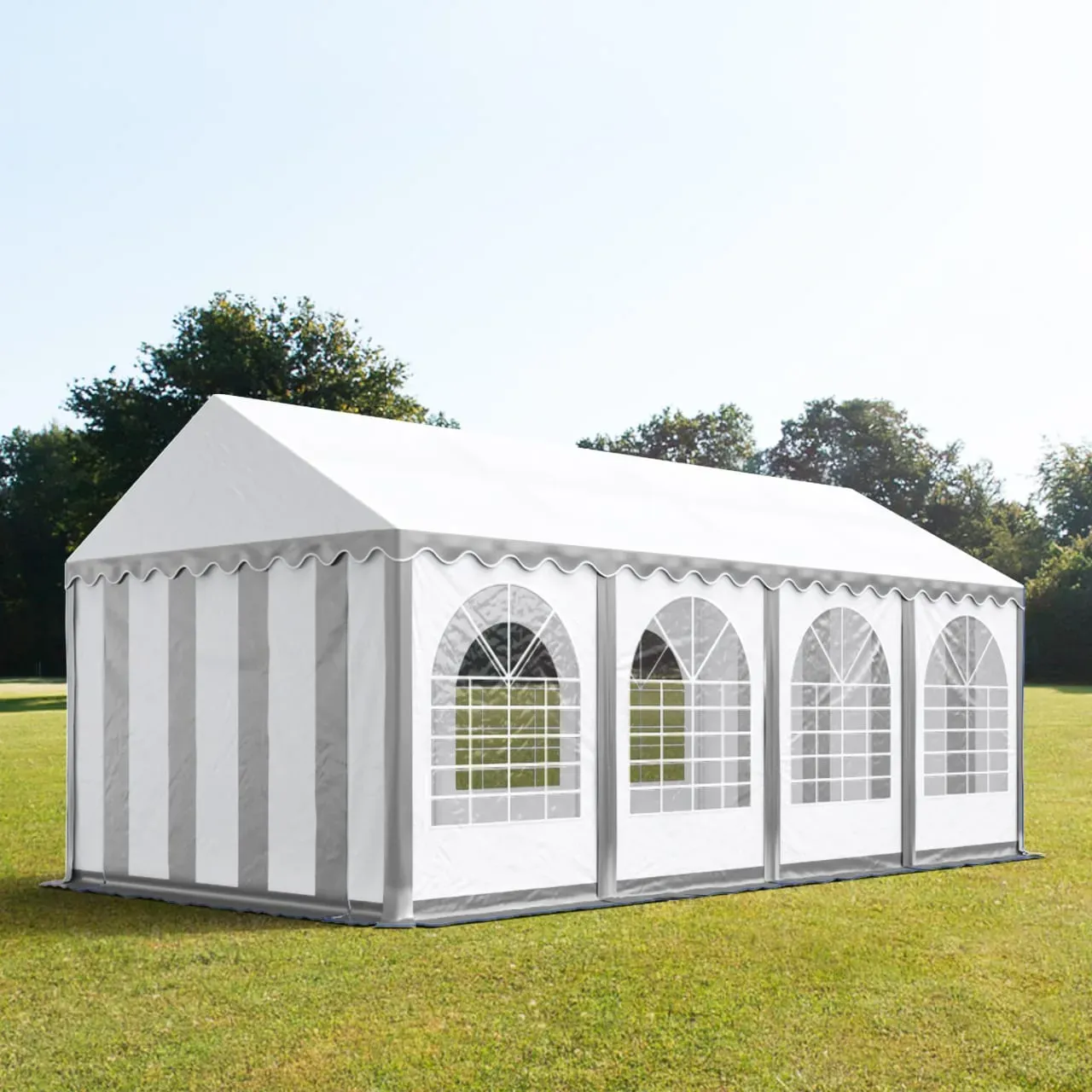 TOOLPORT PRO Partytent 4x8 m, PVC 800, met Grondframe, grijs-wit - (5370)