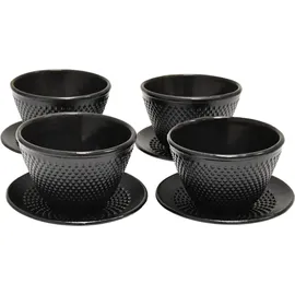 ad.con Teeservice aus Gusseisen 13-tlg mit Stövchen Teekanne 1,5L Schwarz mit Siebeinsatz Teetassen und Untersetzer Tee Set im japanischen Stil