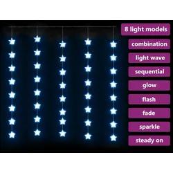 vidaXL LED-Lichtervorhang mit Sternen 200 LED Blau 8 Funktionen