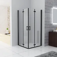 MIQU Duschkabine Eckeinstieg 80x80x185 cm Falttür Duschwand mit Doppel Faltbar Duschtür Matt Schwarz Rahmen ESG Glas, Drehfalttür komplett Dusche - Schwarz