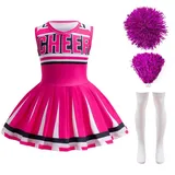 Lito Angels Cheerleader Kostüm Kleid Outfit Verkleidung mit pompons und Socken für Kleinkind Mädchen Größe 11-12 Jahre 152, Neonpink