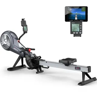 JOROTO Rudergerät für Zuhause - Doppelte Widerstandskraft [Luft + Magnetisch] Rudergerät, Ultra-Leise, Klappbares Design, Bluetooth-App-Unterstützung, Maximalgewicht 150 kg (Grau)