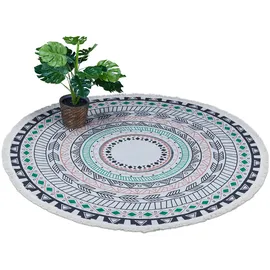 Relaxdays Mandala-Design Teppich rund Ø 120 cm Creme/Grün/Schwarz