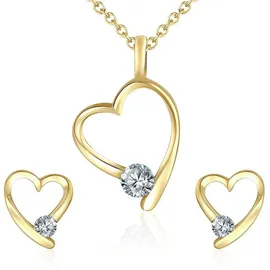 Rafaela Donata Schmuckset Herz Messing verziert mit Kristallen von Swarovski gelbgold