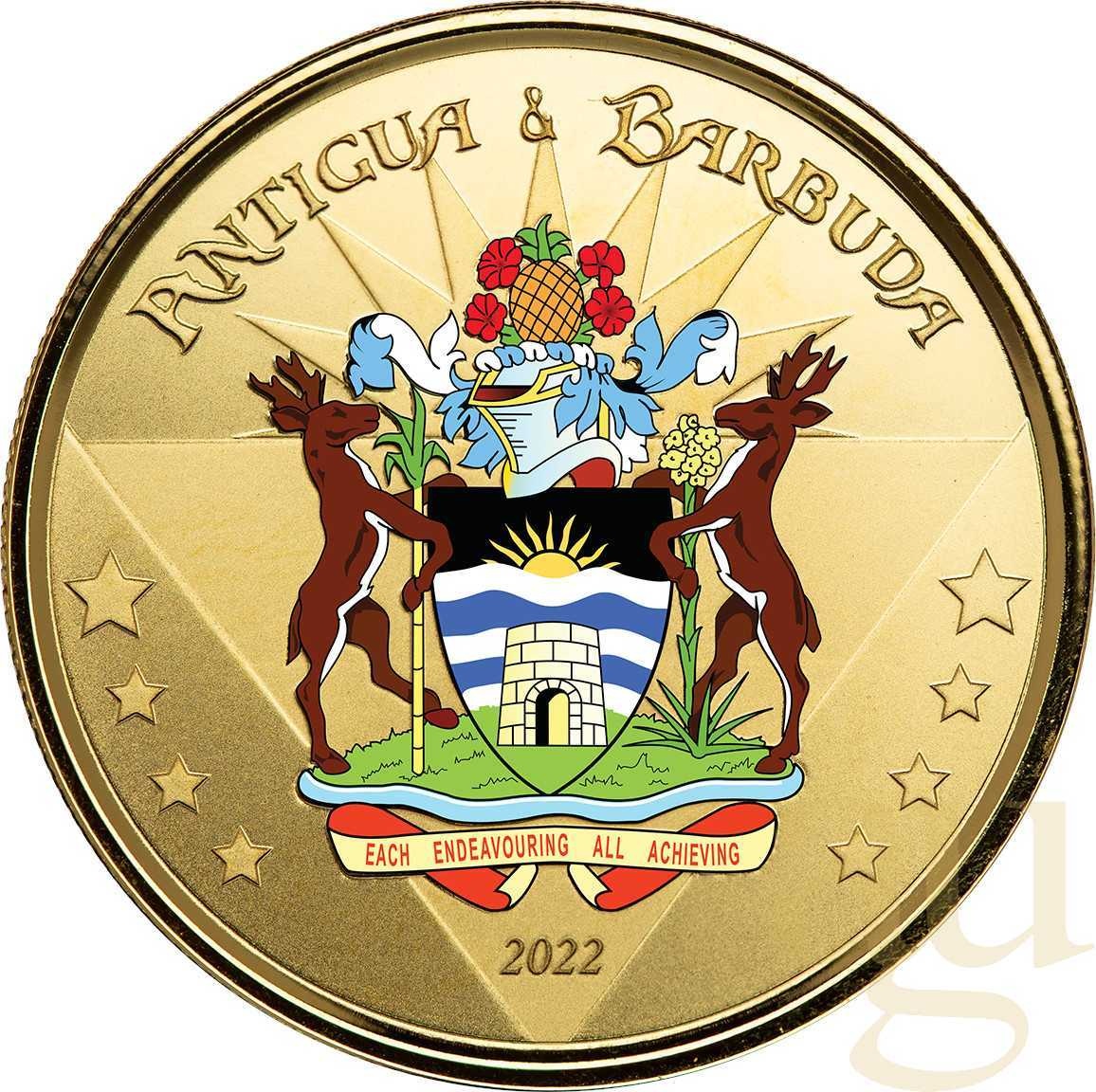 1 Unze Goldmünze EC8 Antigua & Barbuda - Coat of Arms 2022 - coloriert