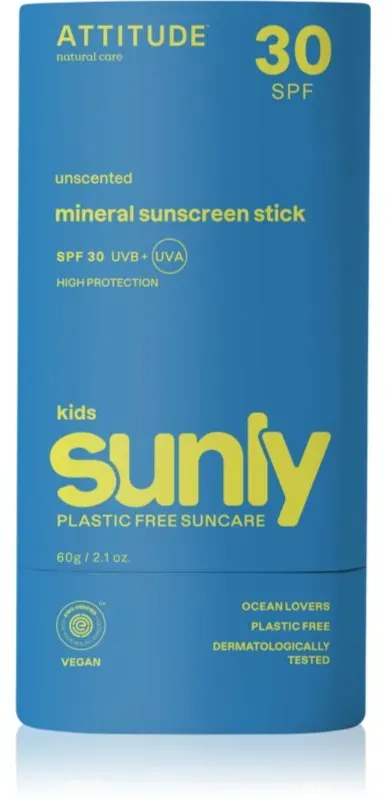 Attitude Sunly Kids Sunscreen Stick mineralische Sonnencreme in der Form eines Stiftes für Kinder SPF 30 60 g