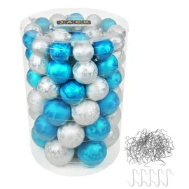 Jack by Inge Glas 60x Glas Christbaumkugeln 4 5 6 7 cm Eislack Weiß/Blau+ Haken