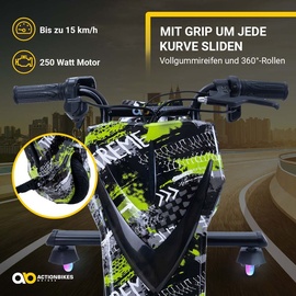 Actionbikes Motors Elektro-Drift-Trike für Kinder, Drift-Scooter, bis zu 15km/h, drosselbar, Hupe, LED-Driftrollen 360° (Grün Polo)