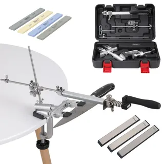 ConBlom Messerschärfer Profi, RX-009 Messerschärfsystem Edelstahl, 360° Flip Drehung mit festem Winkel, Präzise Upgrade Slider, Küchenchef-Messerschärfer Set mit 4 Schleifsteine + 3 Diamantsteine