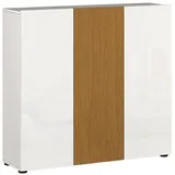 freiraum Schuhkommode Lady, 10 Böden, weiss hochglanz / Eiche Dekor - 120x115x34 (BxHxT) braun