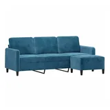 vidaXL 3-Sitzer-Sofa mit Hocker Blau 180 cm Samt