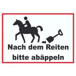 Bitte abäppeln Schild Pferde, Reitplatz A1 (594x841mm)