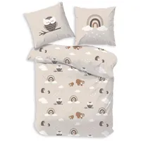 MTOnlinehandel Eule Regenbogen/ Waldtiere Beige 135 x 200 cm + 80 x 80 cm