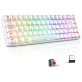 TECURS Mechanische Gaming Tastatur Kabellos, 80% TKL Beleuchtete Wireless Mechanical Keyboard Red Switch QWERTZ Tastatur für PC Laptop Windows (FR-Weiß)