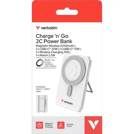 Verbatim Powerbank Charge'n'Go 2C, 5.000mAh, Klappstand, Silber