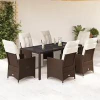 vidaXL 7-tlg. Garten-Bistro-Set mit Kissen Braun Poly Rattan