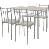 ML-Design Esstisch mit 4 Stühlen, Eiche hell, Holz, Esszimmerstühle mit Metallbeinen, & Beige