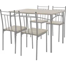 ML-Design Esstisch mit 4 Stühlen, Eiche hell, Holz, Esszimmerstühle mit Metallbeinen, & Beige