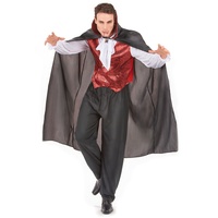 Vegaoo Vampir-Kostüm für Herren Blutsauger Halloweenkostüm schwarz-bordeaux - XL