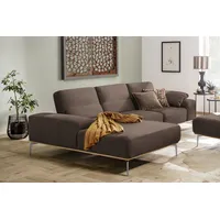 Ecksofa W.SCHILLIG "run, Designsofa, bequem, L-Form", braun (chocolate w82), B:299cm H:88cm T:178cm, Longlife Xtra-Leder Z73: Naturwalkleder der Luxusklasse aus den erlesensten Rohhäuten. Hautstärke 1, 1 u2013 1, 3 mm, ROHLEDER Jacquard-Flachgewebe Q2 W60 (63% Polyester, 37% Polyacryl), ROHLEDER Chenille-Flachgewebe Q2 W77 (68% Polyacryl, 32% Polyester), Stoff S37 (100% Polyester), Sofas, mit elegantem Holzsockel, Füße in Chrom glänzend, Breite 299 cm