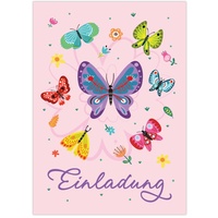 Junapack 12 Einladungskarten zum Kindergeburtstag Mädchen Schmetterlinge