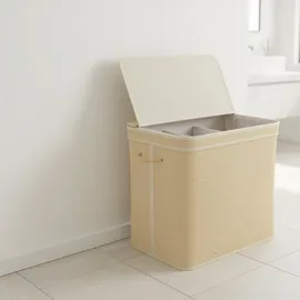 Relaxdays Wäschekorb mit Deckel, 170 L 3 Innenfächer, Hxbxt: 61 x 67 x 44 cm, Badezimmer Wäschetruhe, Natur