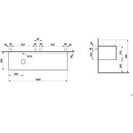 Laufen Schubladenelement, ILBAGNOALESSI 500x1600x370, Marrone Naturale, 2 Schubladen