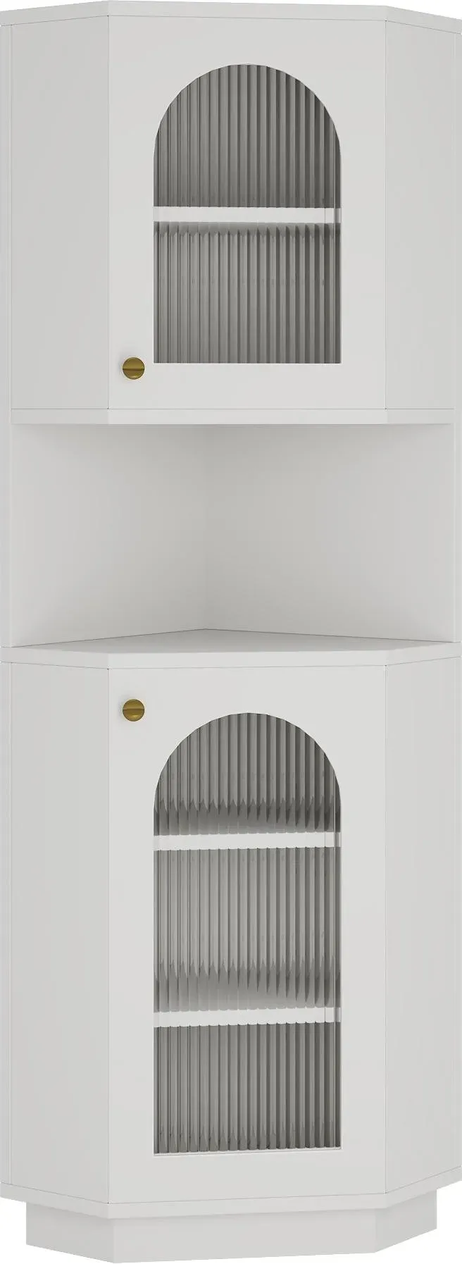 Eck-Badschrank mit Lichtleiste, modern, platzsparend und feuchtigkeitsbeständig, 45x45x166,5 cm, Weiß