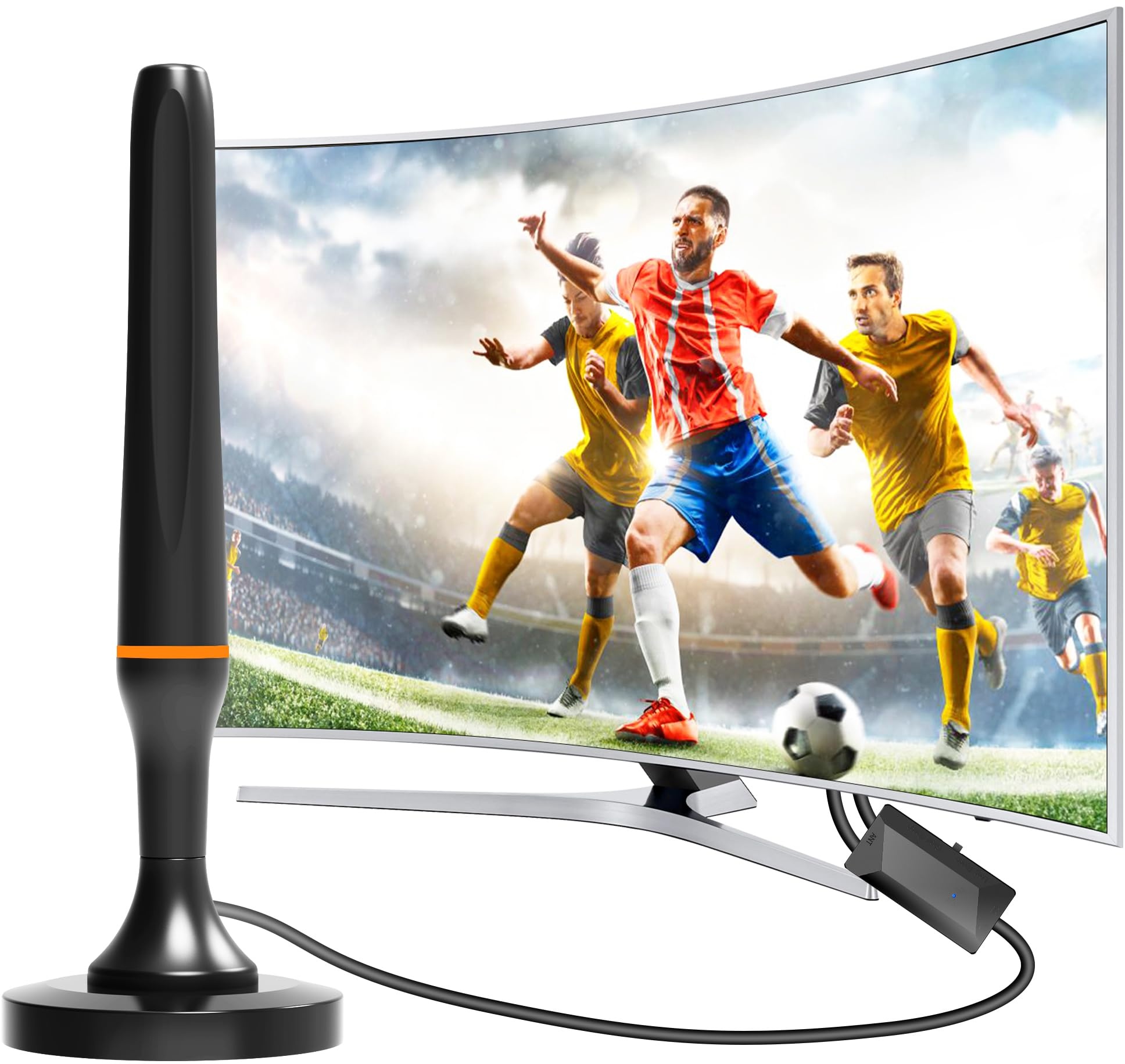 DVBT2 Antenne - Digitale Zimmerantenne für Fernseher - DVBT2 Antenne mit Verstärker Innen mit Verstärker Innen 360 Grad Empfang - Mit Magnetfuß - 2.5 Meter Kabel, unterstützt 4K HD-Kanäle, Smart TV