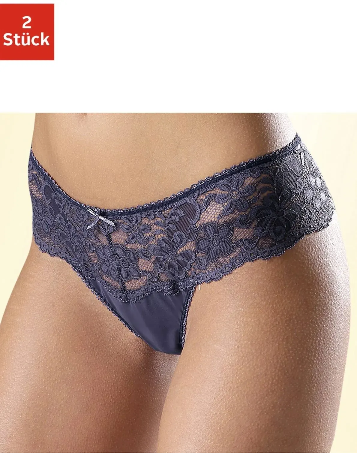String NUANCE, Damen, Gr. 32/34, blau (2xblaugrau), Spitze, Obermaterial: 85% Polyamid, 15% Elasthan, körpernah, Unterhosen String, Dessous mit breitem Spitzenband