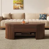 ModernLuxe Höhenverstellbarer Couchtisch 100×60×45 cm – Wohnzimmer Tisch mit gebogenen Holzseiten, ausziehbarem Regal, klappbarer Tischplatte Dunkles Holz