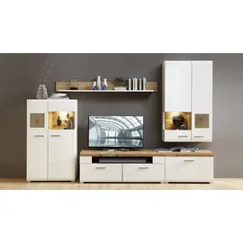 Innostyle Wohnwand Fun weiß matt Eiche Altholz Hirnholz - Weiß/Braun